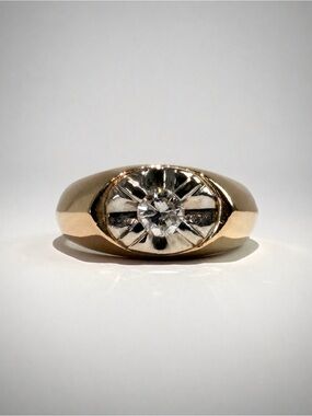 Chunky Vintage 14k Diamond Signet Ring